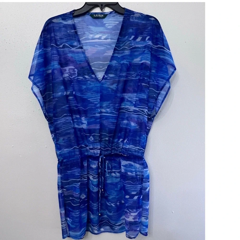 Lauren Ralph Lauren One Piece Swimwear/Cover Up Set Sz‎ 10 Blue Ruffle Classic